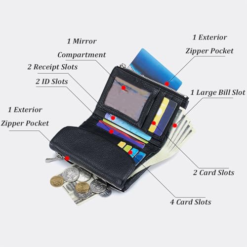 Joyfullygo Wallet, Unisex Pebble Leather Wallet, Relevantk Womens Genuine Soft Leather Small Purses Ladies Billfold (Black)3