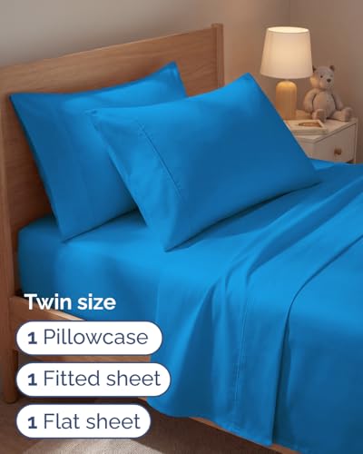 Image of Twin 4 Piece Bed Sheet Set - Soft, Breathable & Cooling Sheets - Royal Blue | Ultra Soft Hotel Luxury Bedding Set with 8-16 Inch Deep Pockets, 1 Flat & 1 Fitted Sheet & 2 Pillowcases, Wrinkle & Fade Free