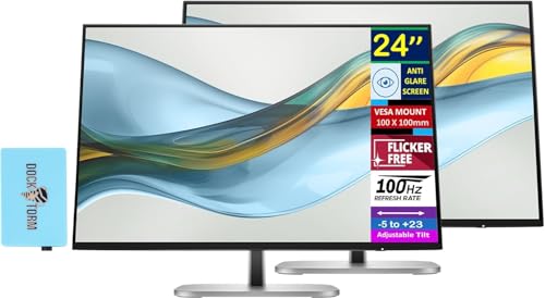 Image of HP 24 inch WUXGA IPS Monitor, 5ms Response time, Anti-Glare, Flicker Free, VESA Mount (100mm), HDMI, DisplayPort & Dockztorm USB Port Expander, Black /Silver Color 2 Pack