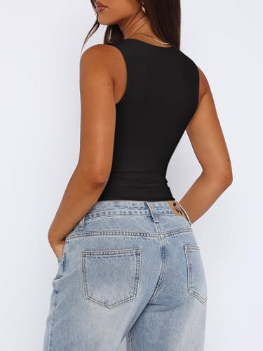 reoria butsmooth womens sexy sleeveless square neck double lined basic bodysuit tank tops