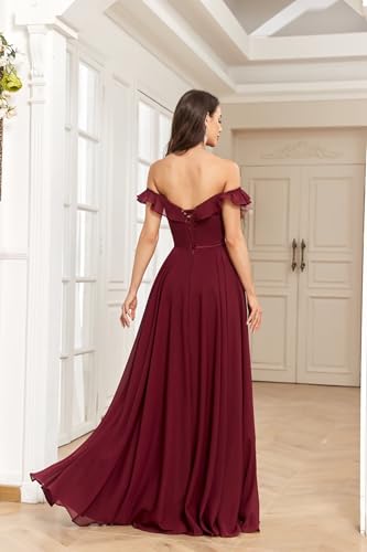 Off The Shoulder Bridesmaid Dresses for Wedding Ruffle Chiffon A Line Formal Evening Gown Long Prom Dress3