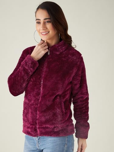 Image of Modeve Women Solid Full Sleeve Fur Standard Length Jacket For Winter