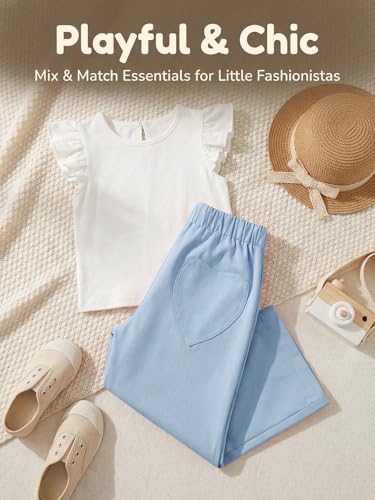 Haloumoning Toddler Baby Girl Pants Litte Kids Cute Soft Cotton Elastic Waist Bottoms with Heart Back Pocket 9M-8T Sky Blue - Thumbnail 4