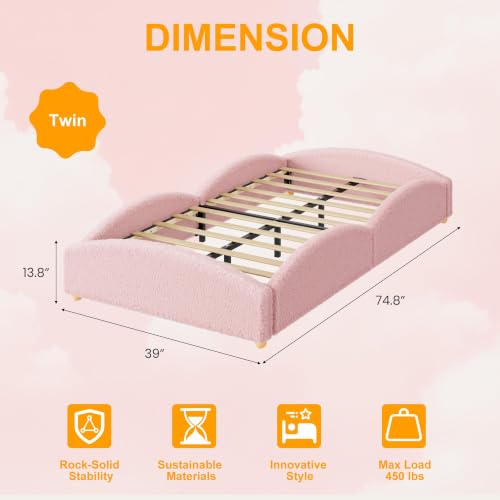 Image of Garvee Twin Size Bed Frame for Kids, Pink