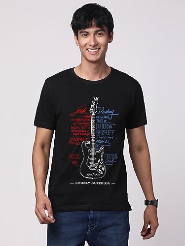 Image of ADRO Guitar Design Printed T-Shirt for Men - 100% Cotton, Regular Fit, Soft Breathable Fabric.