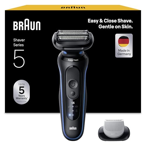 Braun Series 5 Elektrorasierer Herren, Rasierapparat mit 50 Min. Akkulaufzeit, mit Bodygrooming-Aufsatz, Kabelloser Nass- und Trockenrasierer für Männer, Wasserdicht, 52-B1600s, Blau