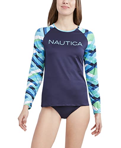 Image of Nautica Women's Long Sleeve Rashguard - Quick-Dry, UPF Protection, Swim Shirt, Pool, Beach, Hiking, Yoga, Volleyball