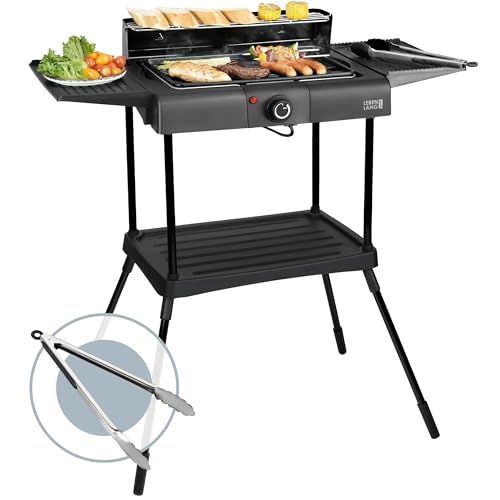 LEBENLANG 2in1 Elektrogrill Tischgrill elektrisch - Inkl. Standfuß & Grillzange