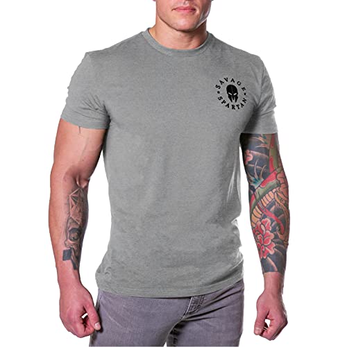 Savage Spartan T-Shirt für Herren – American Warrior Helm Athletic Tee, GRAU, 3X-Groß