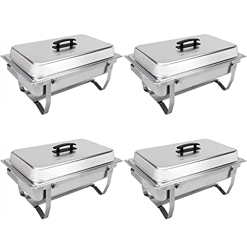 hyywmgx 4er-Pack rechteckige Chafing Dish 8 Quart Edelstahl Chafer Buffetwärmer-Set Tablett Buffet Catering mit Deckel…