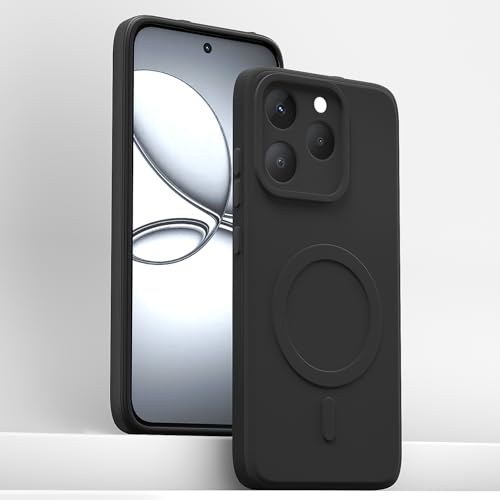 Image of Outlouders Back Cover for Realme 15T 5G / Realme Narzo 90 5G Soft Matte Silicone Cover with Slim Fit | Mag-Safe Logo (Not Mag-Safe Compatible) | Shockproof | Camera Protection Bumper Case (Black)