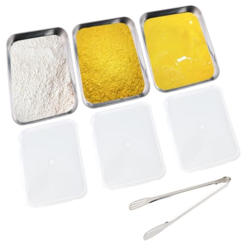 GTNCE Set di 3 Teglie per Impanatura in Acciaio Inox 25,5 x 20 x 5 cm, Vassoio Acciaio Inox Impilabili, Vassoi Multiuso, Resistenti, Facili da Pulire, Impilabili, Adatti a Forno e Frigorifero