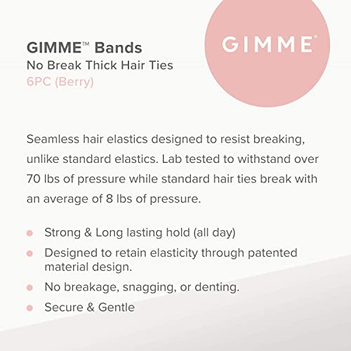 Gimme Beauty - Thick Fit No Damage Hair Ties - Berry - Seamless Microfiber Elastics - Thick Hair Accessories With All Day Hold - No Snagging, Dents, Or Breakage Hair Tie Pack (6 Count) #TOP1