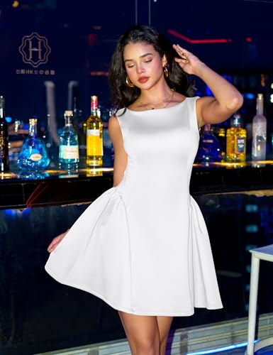 YMDUCH Women's Summer Sleeveless Crew Neck Backless A-line Mini Party Prom Dress2