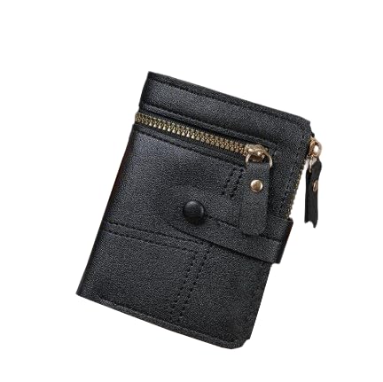 Wallet Women,Classic Faux Leather Women'S Wallet,Multi-Function Mini Bifold with Snap Closure Large Capacity Coin Purse,Multiple Card Slots,Polyester Lined,Slip Pockets for Credit Cards & ID (Black)