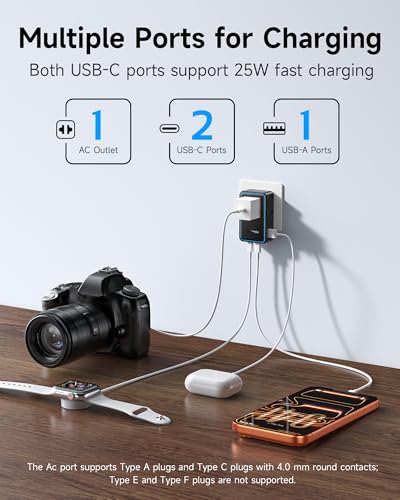 Universal Travel Adapter, 2026 Ultra-Slim 25W PD Fast Charger, 4-Port (1 AC/1 USB-A/2 USB-C) International Power Adapter, Worldwide Plug Adapter for EU/UK/AU/Asia, Travel Essentials for 200+ Countries - Image 4