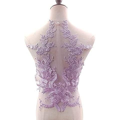 Lace Fabric Cotton Embroidered Applique DIY High-end Wedding Dress Accessories Handmade (Lilac Colour) Cover