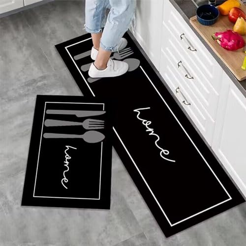7VSTOHS Lot de 2 Tapis de Cuisine Antidérapants, Lavables, Absorbant l'Eau et l'Huile, pour Couloir, Salle à Manger, Entrée et Porte, 43x75 + 43x120 cm