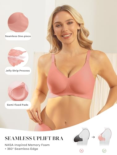 Image of COMFELIE Women Wirefree Bras for Women Full Coverage No Underwire Everyday Bra Comfortable Wireless Padded Bralette Tea Red 2XL