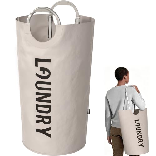 Image of 100L Laundry Basket with Tech Handle, 2in1 Large Dirty Clothes Hamper Beige
