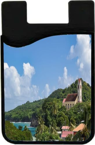 Island Gifting Neoprene Stick-on ID Card Holder for iPhone/Galaxy/Google Android Cases Featuring Image of Church Next to Bay at Leapers Hill in Grenada