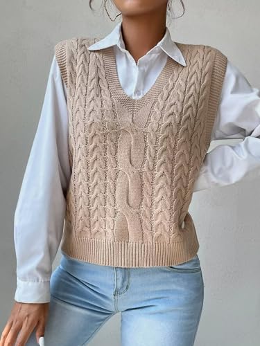 Image of Womens Sweater Vest Sleeveless Cotton Casual V Neck Pullover