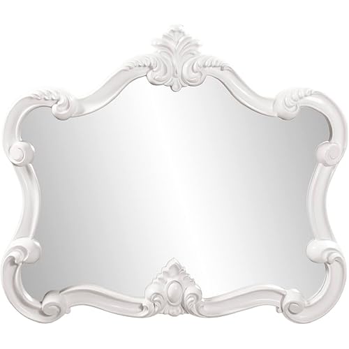 Howard Elliott Collection Howard Elliott Veruca Rectangular Ornate Wall Vanity, Glossy White Lacquer, 28 x 32 Inch, Home Decorative Modern Make up Mirrors, Living, Entryway, Hallway or Any Room
