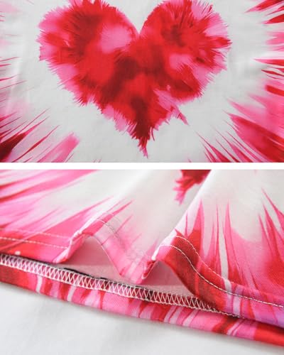 Image of Tkria Girl Crop Tops Valentine Short Sleeve Tshirt Tie Dye Heart Teen Girls Shirt Clothes 6-14 Years