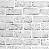 practicalWs White Brick Wallpaper Peel and Stick 17.5''x 393.7'', Faux Stone Wall Paper Self Adhesive and Removable, Brick Contact Paper 3D Visual Effect for Bedroom, Furniture, Fireplace