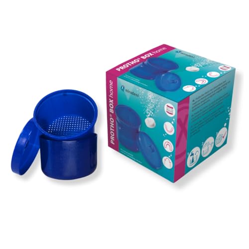 miradent Protho Box home | Zahnprothesendose zur Aufbewahrung und Reinigung | blau | ideal auch für Zahnspangen und Alignern | mit herausnehmbarem Sieb | von Zahnärzten empfohlen