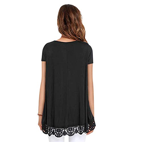 Lisli Women's T-Shirt Tops Short Sleeve Lace Trim O-Neck A-Line Tunic Blouses