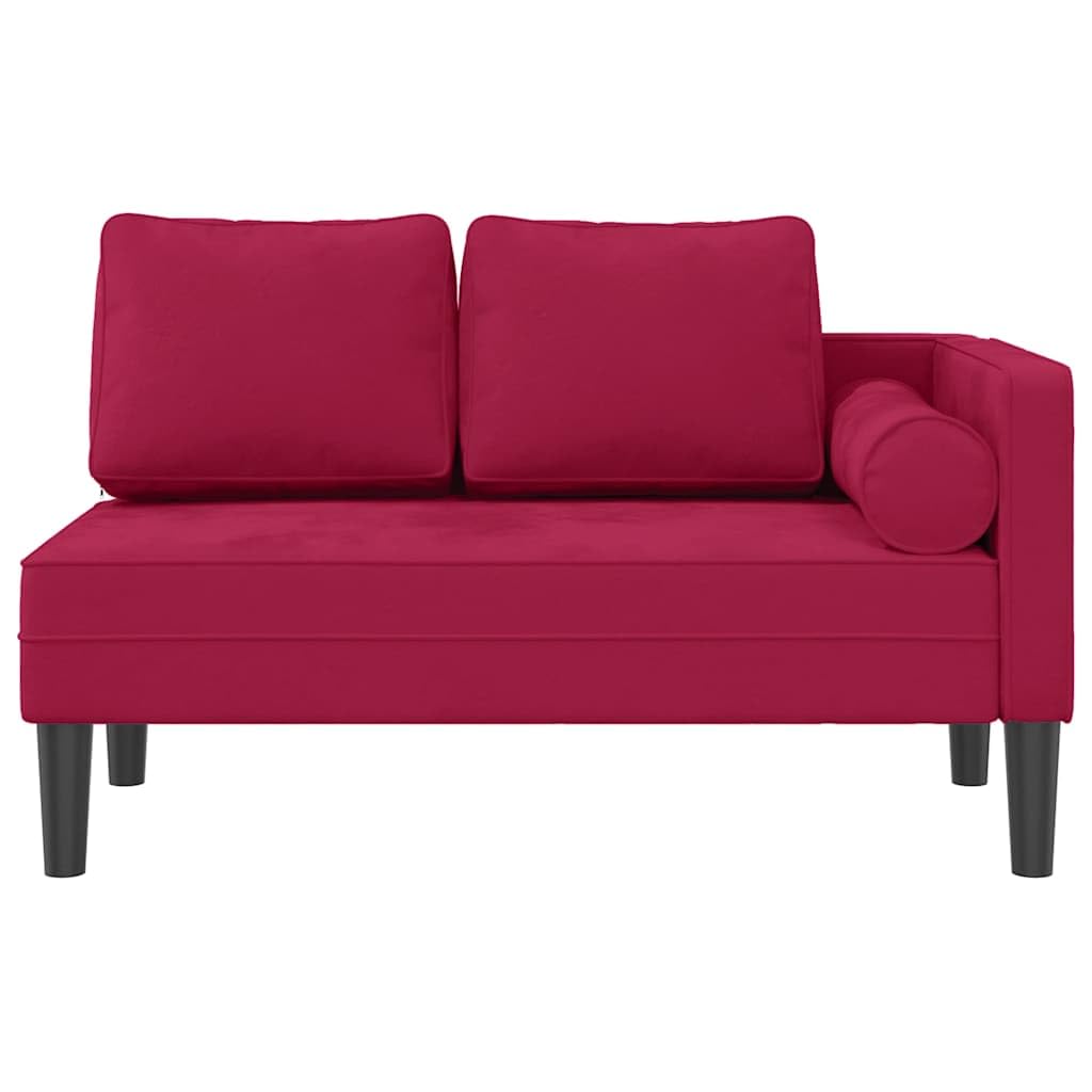 Szezlong z poduszką, bordowy, aksamitny, 116,5 x 62 x 57,5 cm, lite drewno, tapicerowany leżak do salonu, sypialni, biura, lounge, wygodne łóżko dzienne do relaksu, do czytania, ergonomiczny