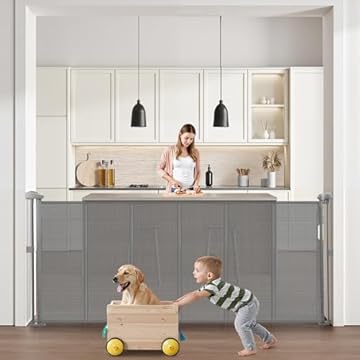 VEVOR Cancelletto Retrattile per Casa 870 mm di Altezza, Estensibile Fino a 1800 mm di Larghezza, Cancelletto di Sicurezza Retrattile per Animali Domestici, Materiale a Rete, Grigio