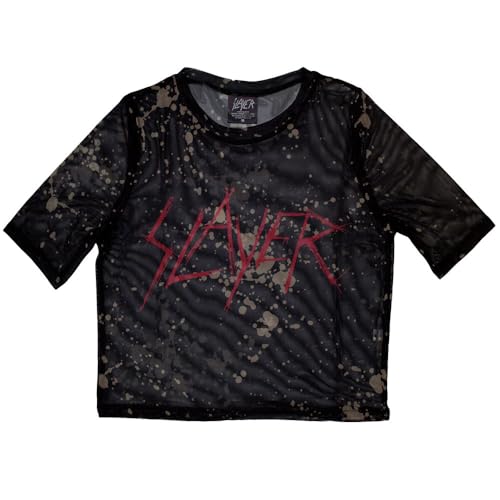 Slayer Crop Top en mesh t-shirt noir transparent aux finitions soignées