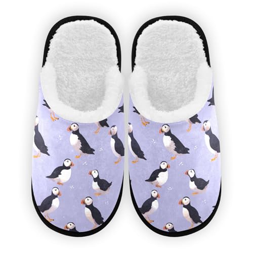 Painted Purple Puffins Slippers For Women Men Soft Memory Foam Non-Slip Animal Winter Indoor House Shoes Travel Slipper