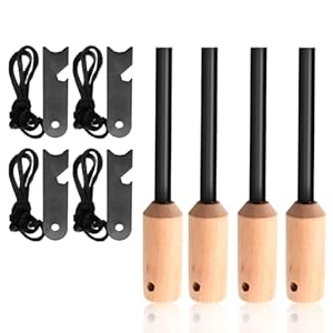 Miyake 4 Pack 5/16 Ferro Rod Fire Starter with Multi Tool Striker Flint and Steel Survival for Camping, Hiking, Emergency and Addition to Your Emergency Survival Kit