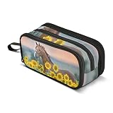 Emelivor Horse Sunflowers Pencil Case Big Capacity Pencil Pouch Pencil Bags with Zipper Pencil Box f