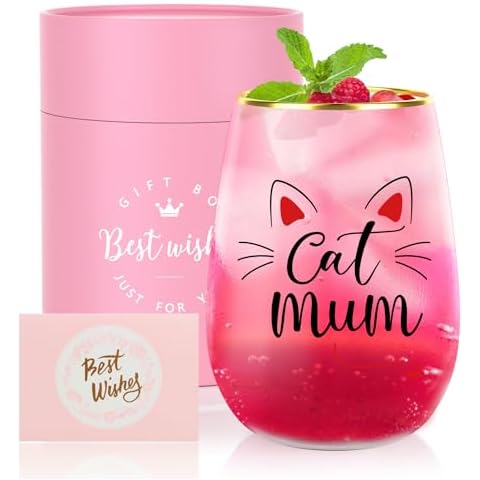 TuDou Cat Mum 16 Oz Stemless Wine Glass Cover