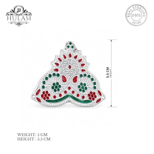 Image of Silver Decorative Mukut /Crown with Red & Green Stone Work for Pooja, Religious Decoration