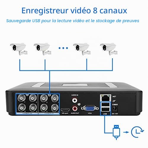 Enregistreur 8 Canaux, CCTV de sécurité 8 Canaux 8CH AHd CVI/TVI/DVr NVR 5 en 1 Enregistreur Vidéo en Temps Réel 100-240V