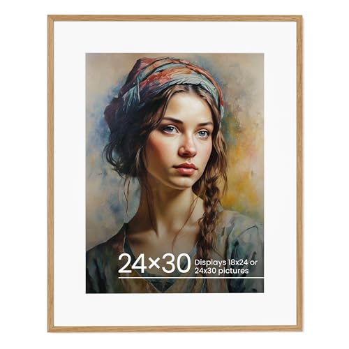 Vivelove 24x30 Oak Wood Poster Frame with Real Glass, 18x24 Matted Frame for 24x30 Picture, Natural Wooden Picture Frames for Wall Art Photo and Print,Picture Tabletop & Wall Decoration