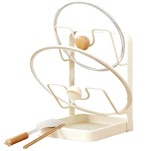 Nuiorfty Soporte para Tapas de ollas Estante para Tapas de ollas de Acero de 2 neumáticos con Bandeja de Goteo Resistente al óxido Organizador de fácil Acceso para cocinar en l