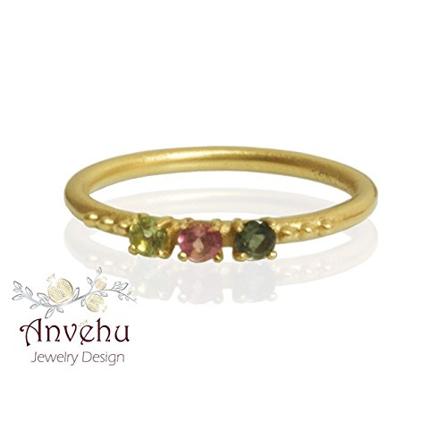 14k gold Stacking ring 3 stone gold ring Tourmalines ring Dainty Gold ring gold stacking ring minimalist gold ring