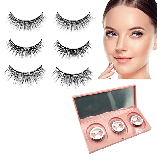 TECDW 3 Pares Pestañas Autoadhesivas Reutilizables,sin pegamento ni delineador de ojos,Juego depestañas postizas autoadhesivas hechas a mano,Pestañas Postizas Naturales,3D Pestañas Postizas suaves Cover
