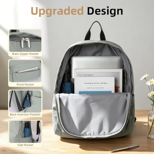 Image of Zicac Canvas Backpack, Classic Basic Daypack, Lightweight Casual Travel Daypack Satchel Backpack (Gray-Green)