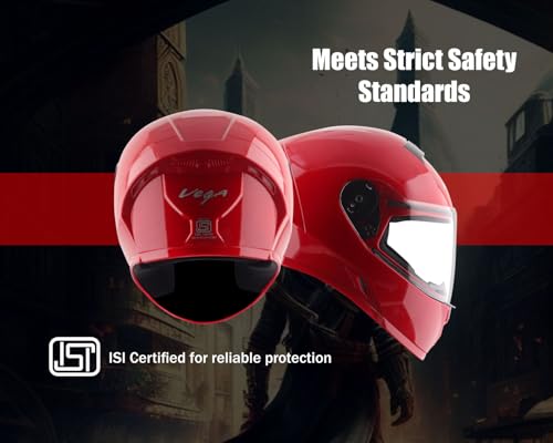 Image of Vega Ranger Full Face Riding Helmet with Lightweight Shell, Comfortable Liner, Shock-Absorbing Interior, Ventilated Design, Aerodynamic Build, and Modern Red Styling Red M