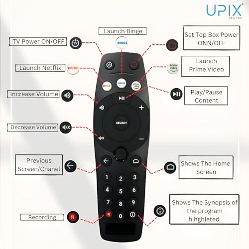Image of Upix Compatible Tata Play Binge Plus DTH Remote No. 1232 | No Voice | Netflix & Prime Video Function Control | Exactly Same Remote Will Only Work