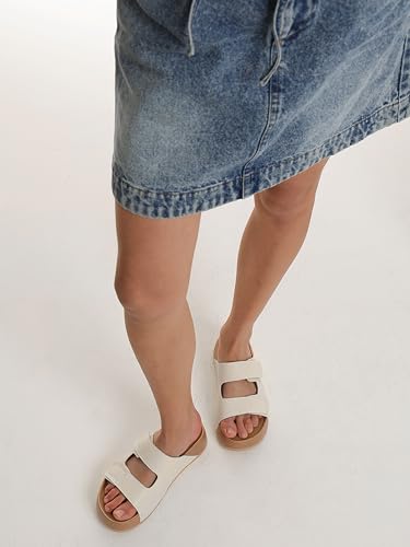 Image of Platform Sandals Women Genuine Leather Slip-on Beach Slide Buckle Comfortable Sandals with Memory Foam Soft Lining and Open Toe Low Wedges