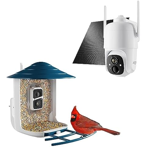 Dzees Solar Security Cameras Wireless Outdoor, 2K Battery Powered Security Camera, Smart Bird Feeder with Camera, Bird Feeder Camera Wireless Outdoor, AI Identify Bird Species, Auto Capture Cover