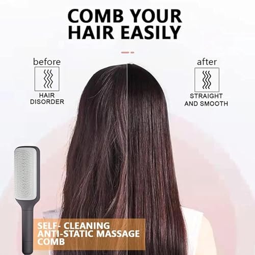 Image of 4-in-1 Self-Cleaning Hairbrush, Anti-Static Massage Comb, Rotary Lifting, Tangle-Free Smooth Hair, for Adults and Kids
